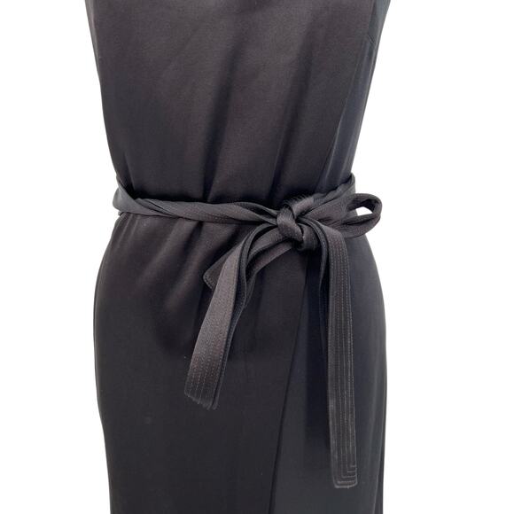 Halston Heritage Draped Neck Satin Gown Dress Midi Sleeveless Black Size 2‎ - Picture 4 of 12